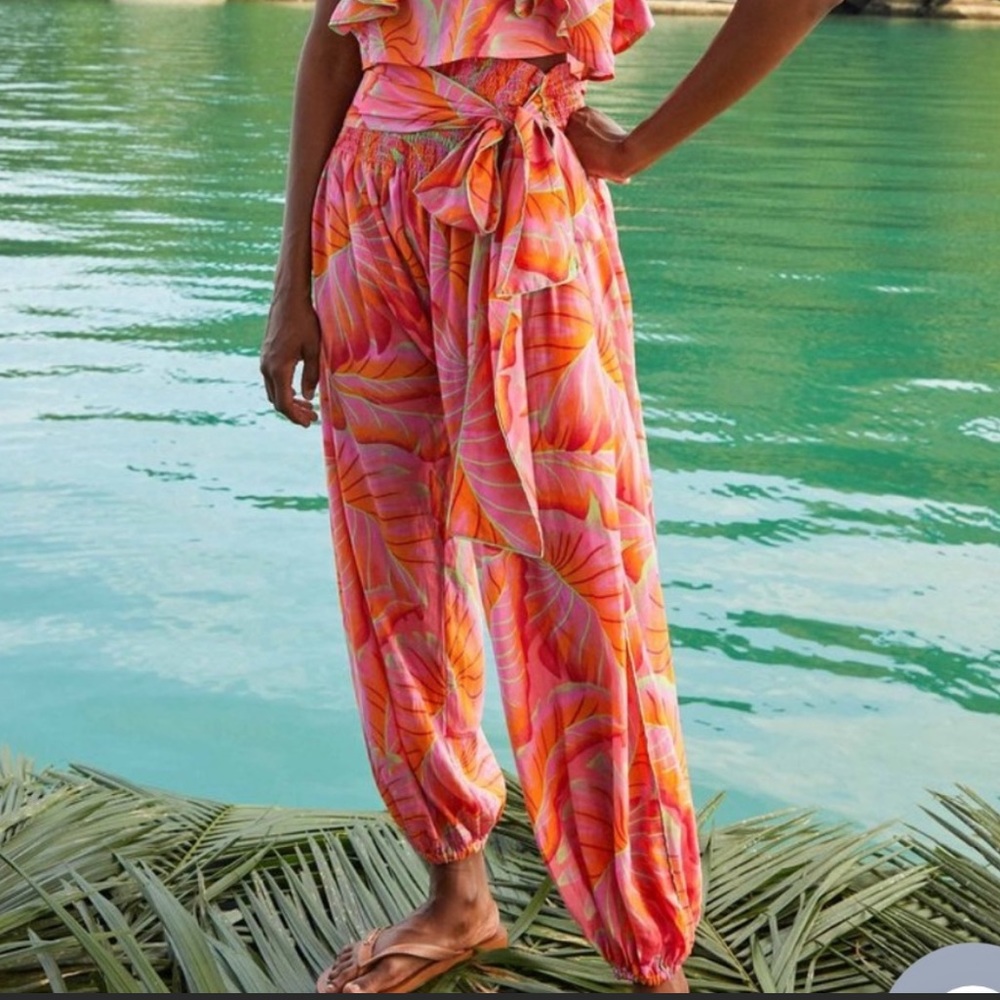 Farm Rio Bright Forest Smocked Waist Pants